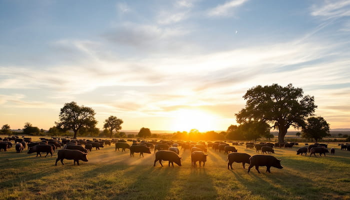 foto de la dehesa con cerdos ibericos